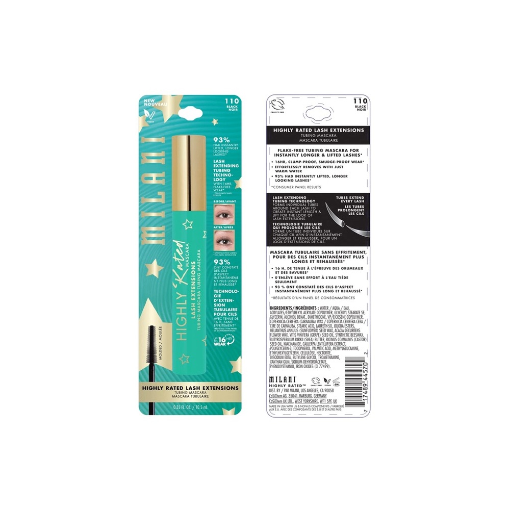 Milani Highly Rated Lash Extensions Tubing Mascara - Black - 0.35 fl oz